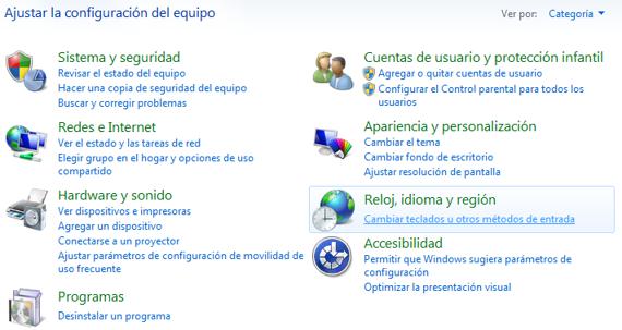Reloj, Idioma y Región - Cambiar Idioma Windows 7