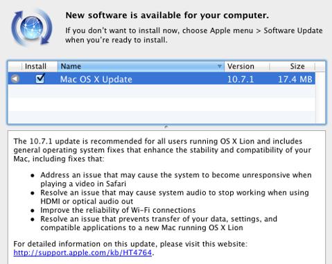 descargar actualización de Mac OS X 10.7.1 Lion